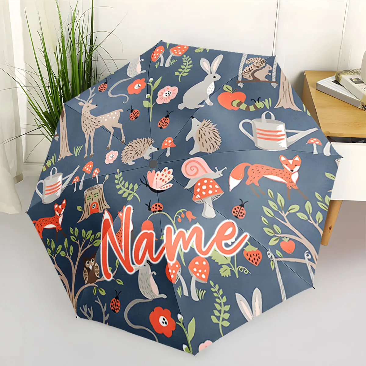 Custom Name Nature-inspired animal-themed umbrella design Print 8 Iron Ribs Folding Umbrella, Auto-Open Fashion Sunshade