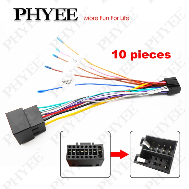 10 Pieces 16 Pin Wiring Harness Adapter ISO Connector 16P Plug Car Electronic Accessories 12V Cable for 2 Din Android Auto Radio