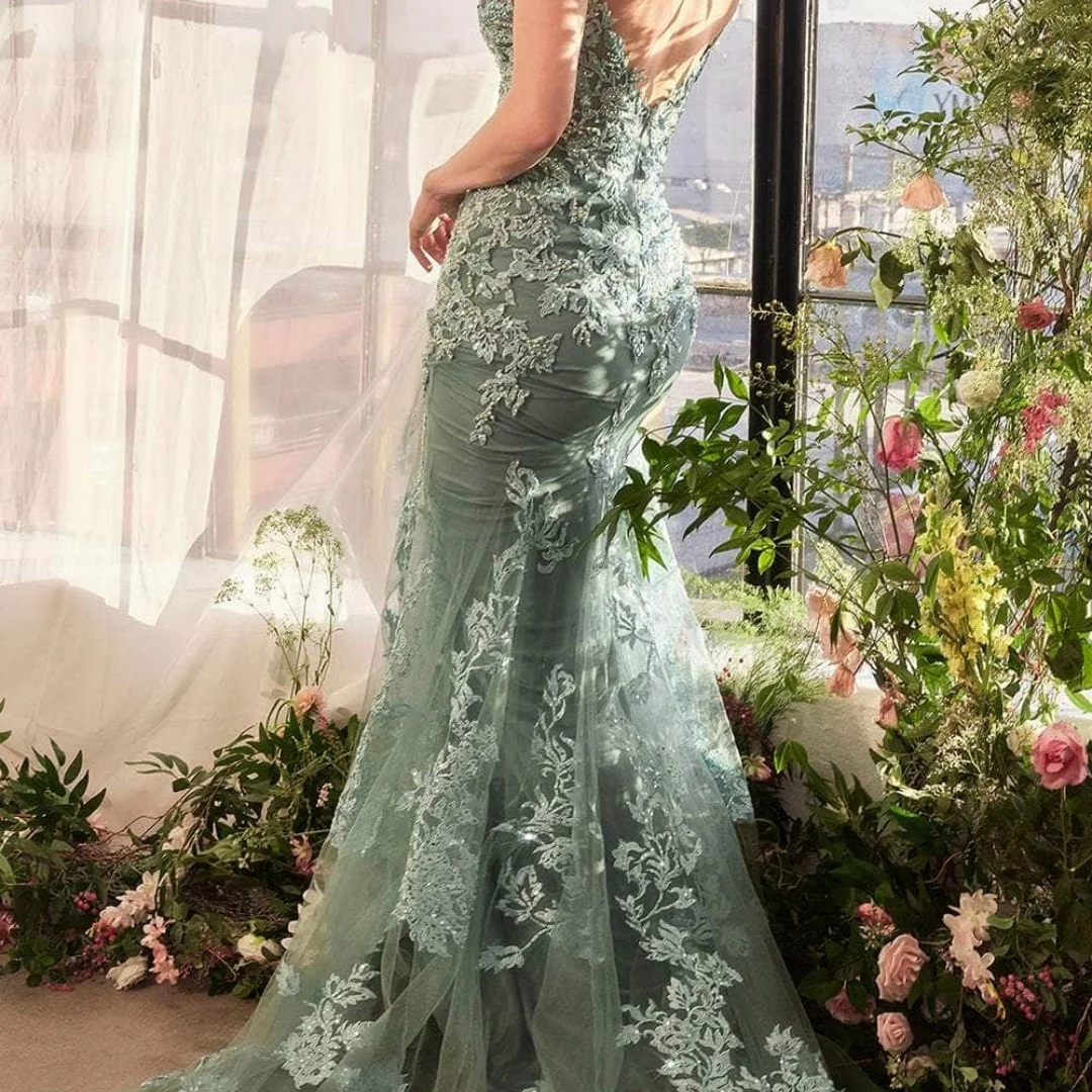 Amanda Customized Green Flowers Embroidery Spaghetti Strap Prom Dress Mermaid vestidos de noche Floor-Length Formal Evening 2025