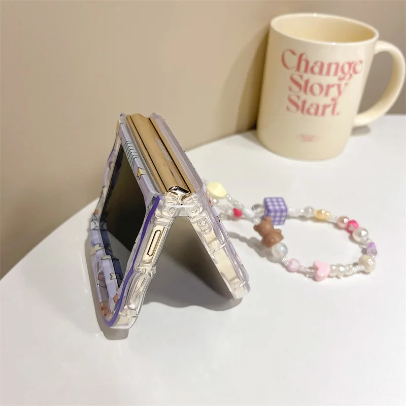 Cute Milk Tea Rabbit Phone Case for Samsung Galaxy Z Flip 3 Z Flip 4 Z Flip 5 Hard PC Back Cover for ZFlip5 Case Shell