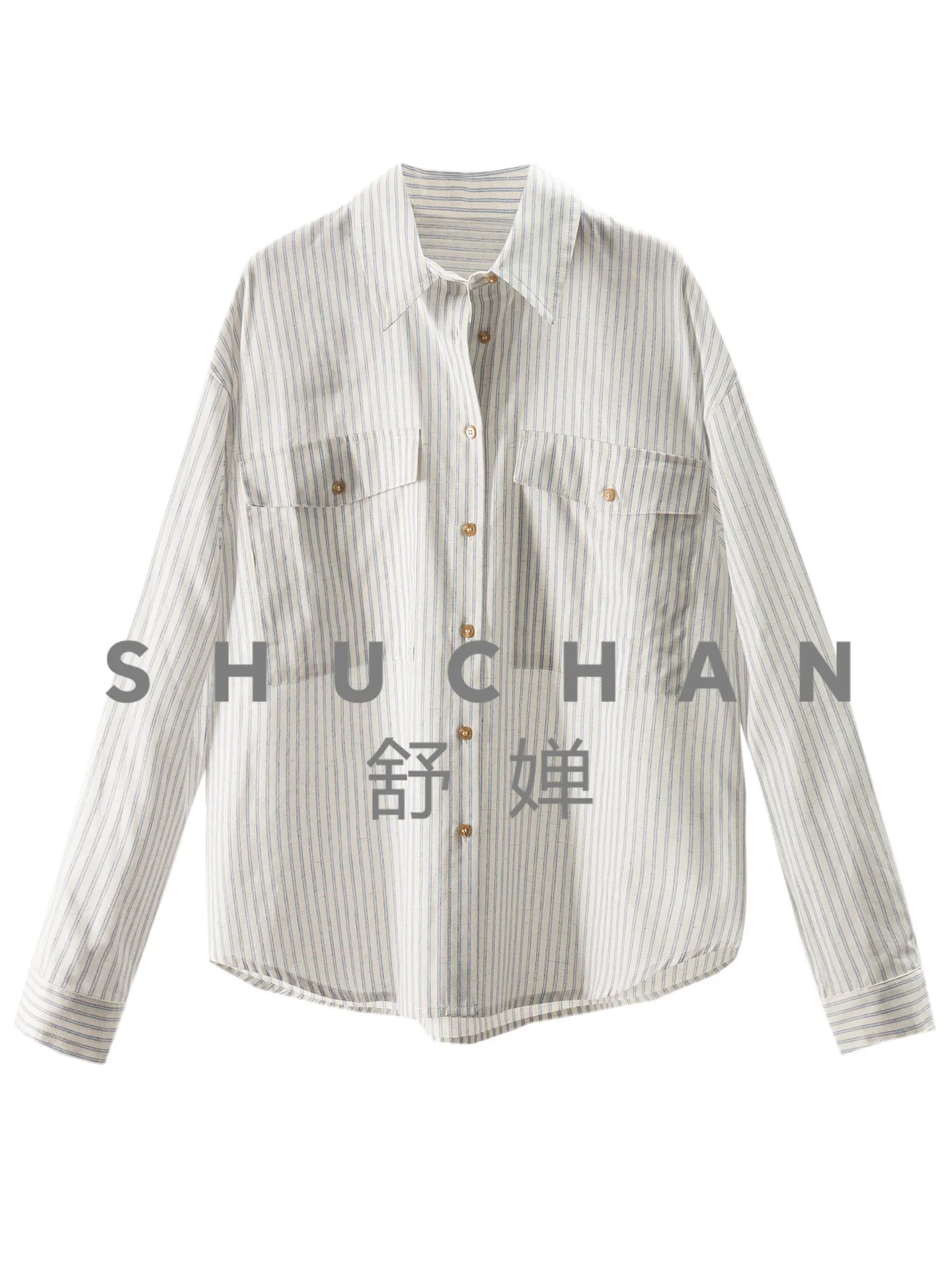 

High-quality Linen + Cotton Yarn-dyed Striped Arc Pendulum Shirt Women's 10L8 Blusas Femininas Elegantes