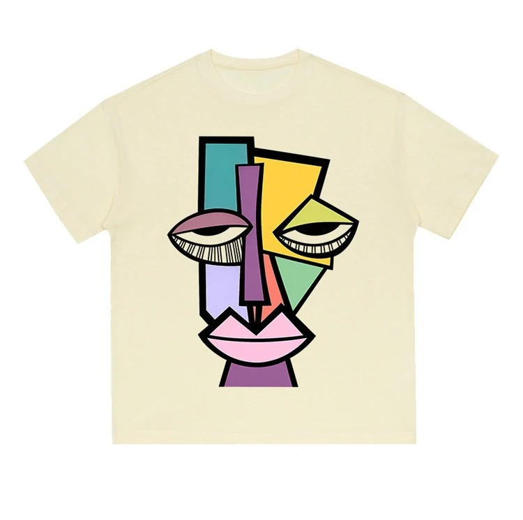 2026 new Black Crew Neck T‑shirt Cubism Abstract Geometric Face Art Front‑Print Unisex Cotton Short Sleeve Tee