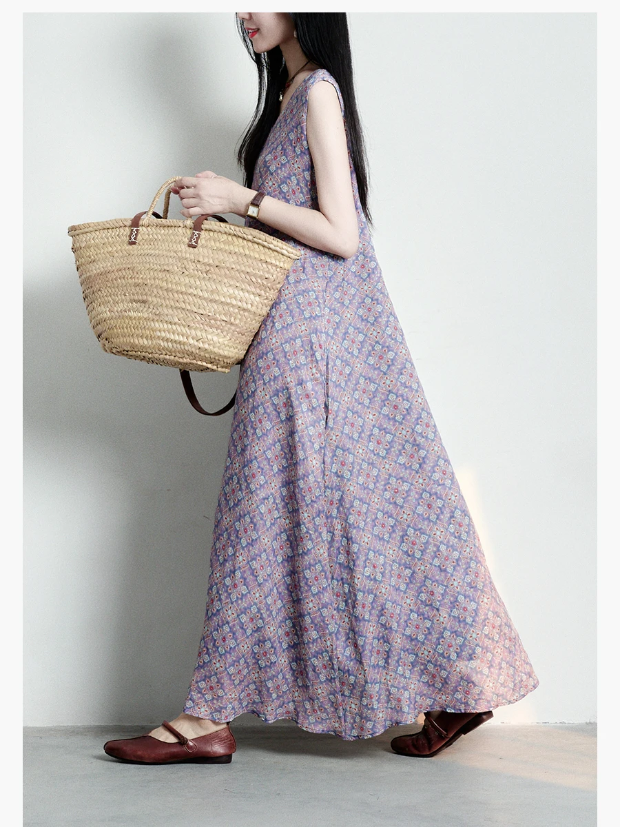 

Ele Gentle Original Design Hemp Print Vest Dr Artistic Sle H Version for Ladies Autumn Season Casual Scene