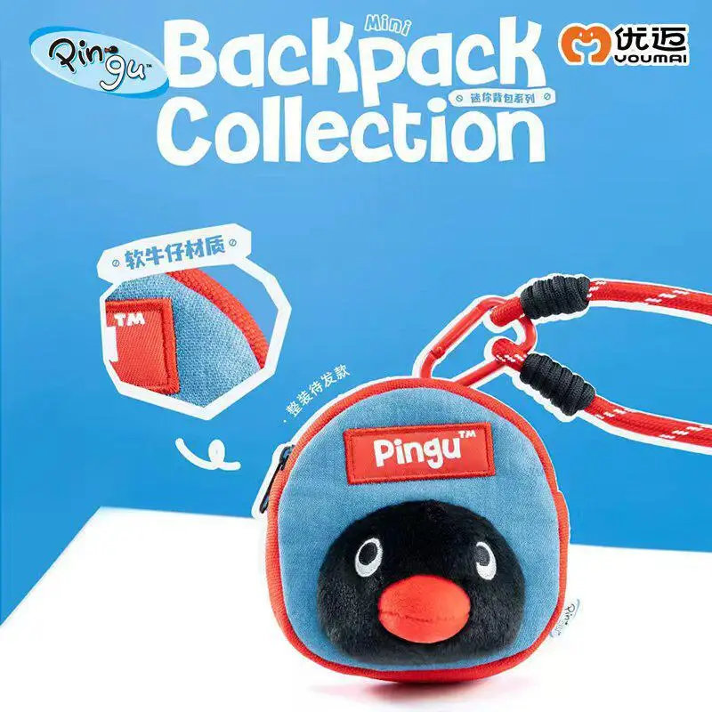 Voumai Pingu Cartoon Penguin Coin Purse Soft Denim Plush Pendant Earphone Storage Bag Cute Mini Bag For Women Portable Daily Use