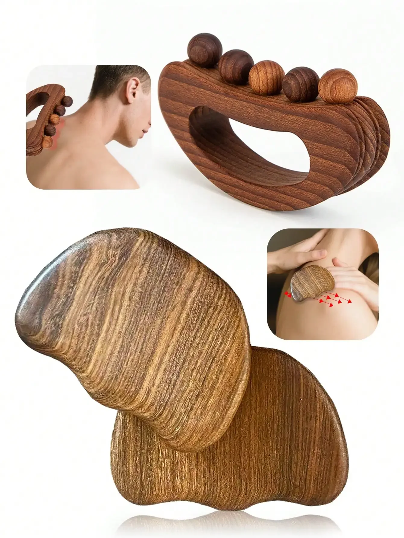 

1/2pcs Wooden Body Gua Sha Massage Tools For Head, Face, Back, Neck, Shoulder, Limbs, Acupressure Massage Roller Set
