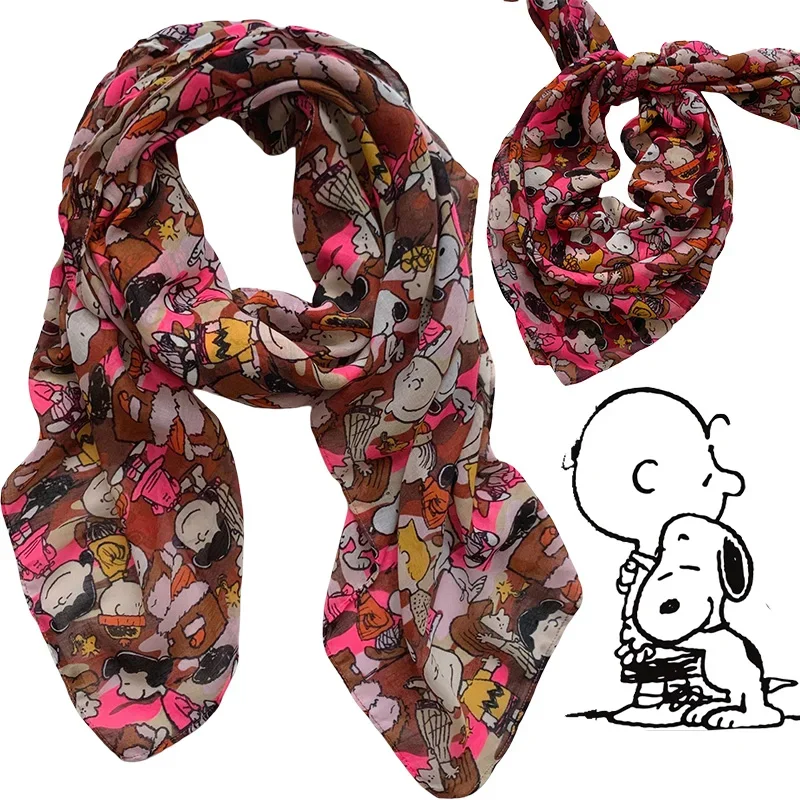 Snoopy Square Scarf Women Satin Bandana Print Scarves Head Band Soft Shawl Fashion Lady Hair Shawl Wrap Female Neckerchief Hijab