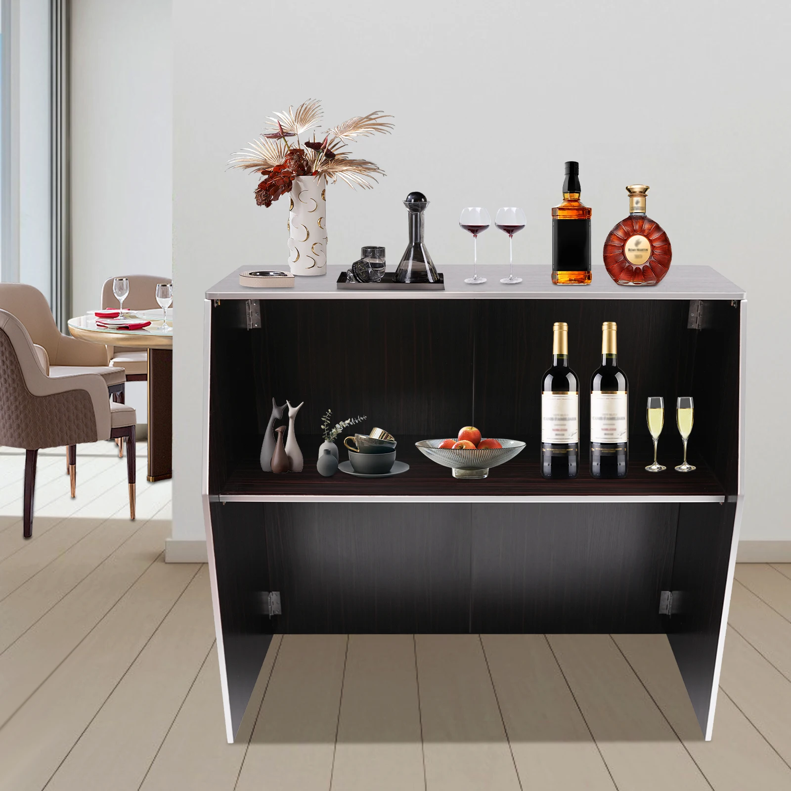 خزانة مشروبات قابلة للطي مكونة من 3 طبقات، خزانة تخزين لبار الأحداث المحمولة، خزانة بار محمولة #5