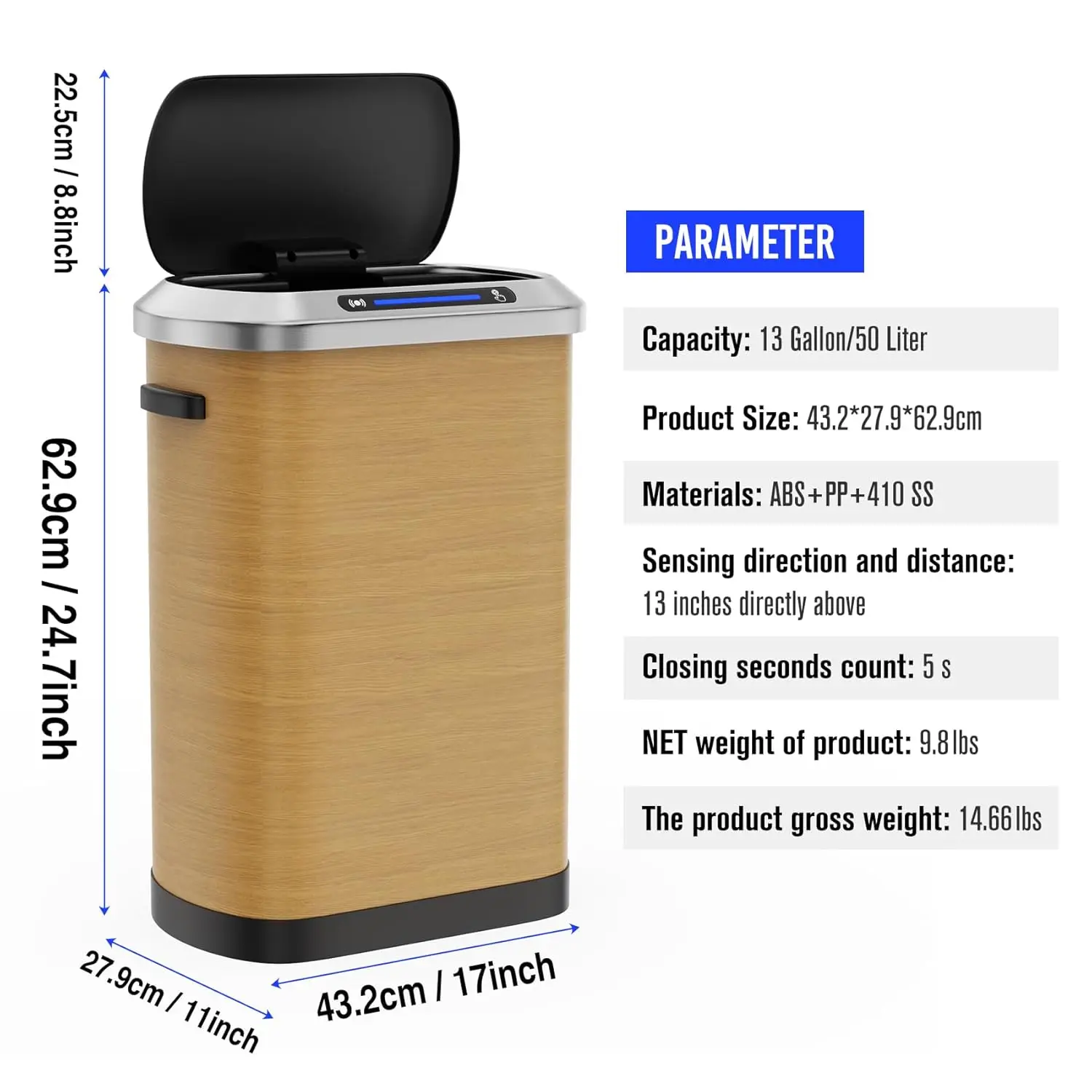 Smart Automatic Trash Cans, Stainless-Steel Thickened Body with Super Mute Sensor