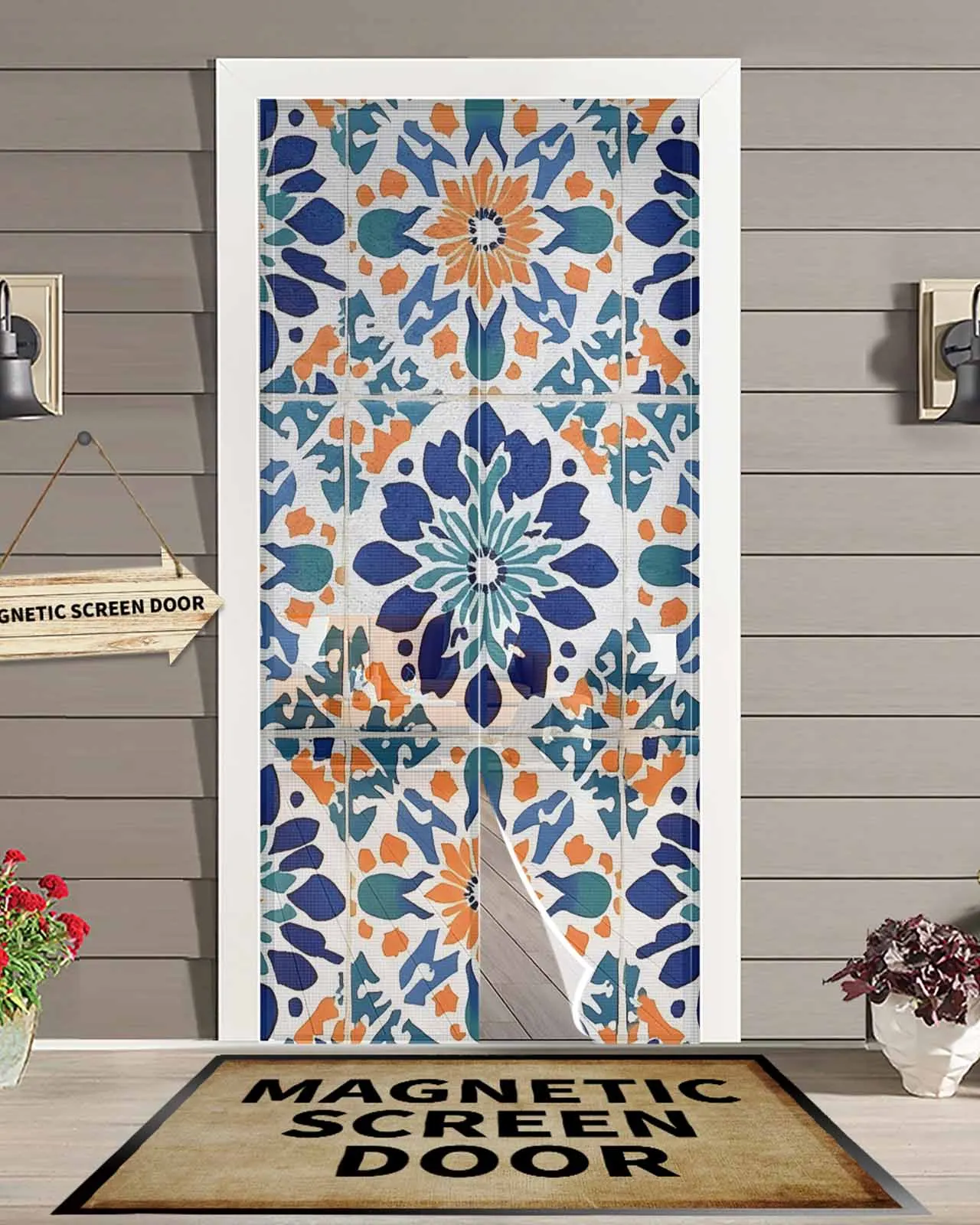 

National Blue Theme Magnetic Door Curtain Living Room Bedroom Home Anti-mosquito Screen Door Curtain