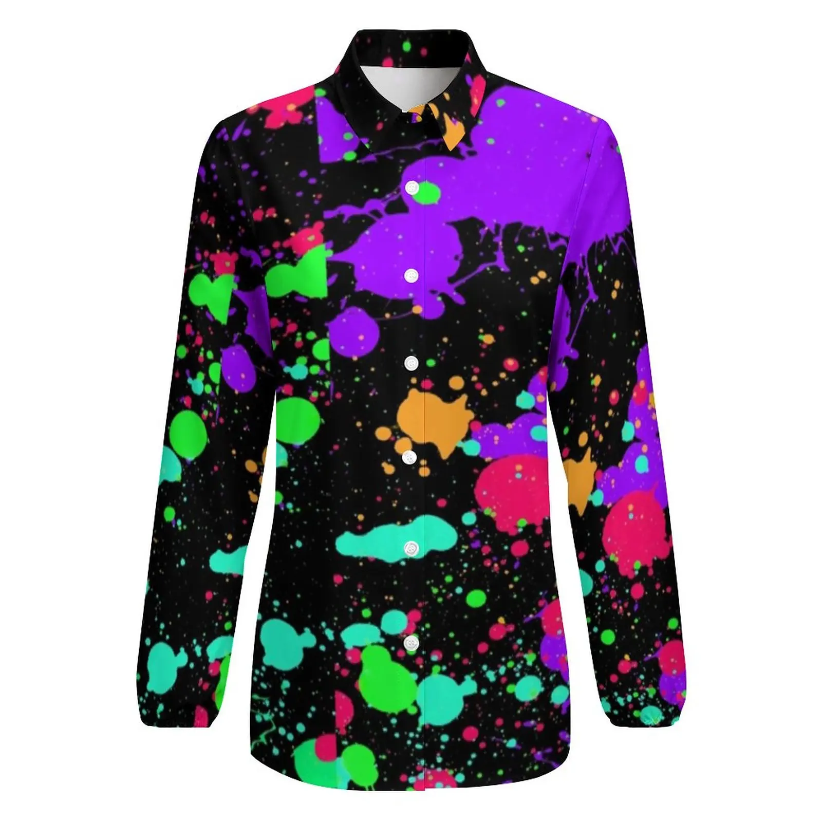 Neon Paint Loose Blouse Pretty Splatter Print Casual Oversize Blouses Female Long Sleeve Trendy Shirt Summer Custom Clothes