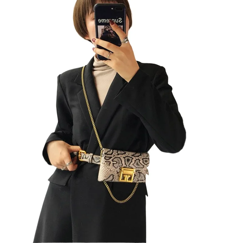 

Snakeskin pattern mini belt small bag 2026 spring and summer new retro chain crossbody bag hundred ins fashion street waist bags