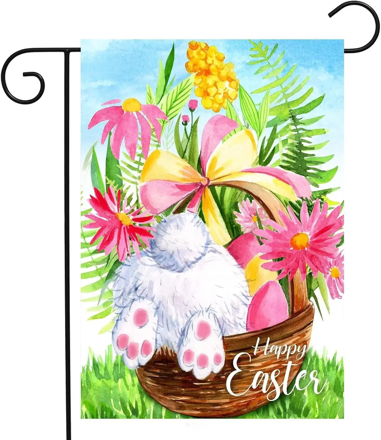 Happy Easter Cute Bunny Rabbit Spring Floral Flowers Basket Holiday Seasonal Garden Yard Flag 12