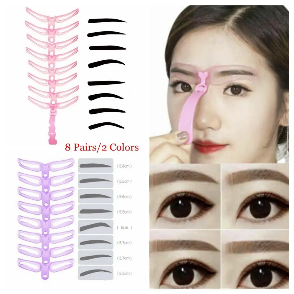 8 Pairs Eyebrow Stencils Kit Eyebrow Definition Shaping Template Reusable Brow Grooming Card Makeup Tool