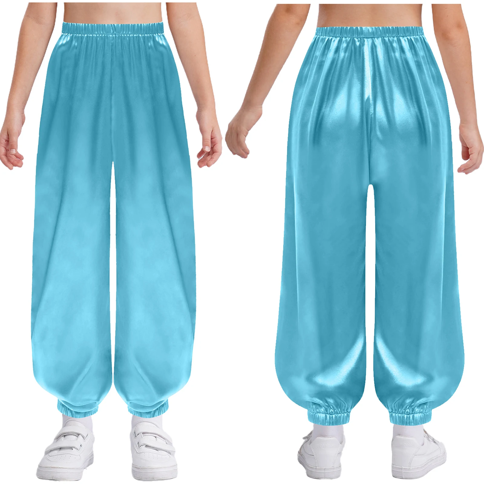 キッズガールズカジュアルルーズブルマサテンベリーダンスパンツ太極拳カンフーパンツステージパフォーマンスハロウィンエジプトパンツ