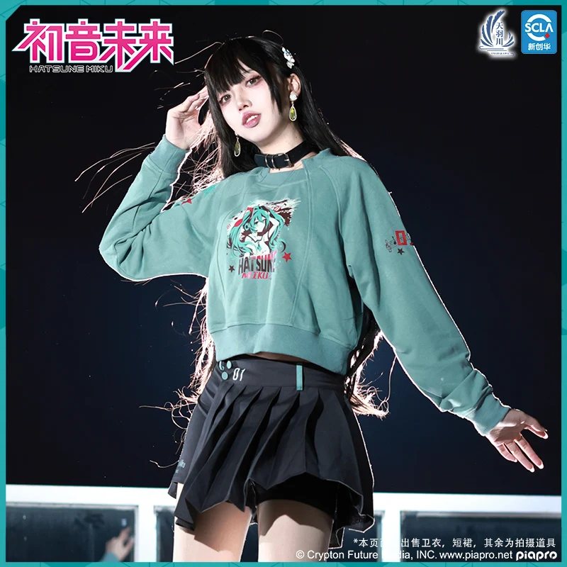 Hatsune Miku Hooded Sweatshirt for Men Women Casual Long Sleeve T-Shirt Pleated Skirt Vocaloid Cosplay Costume Original Clothing