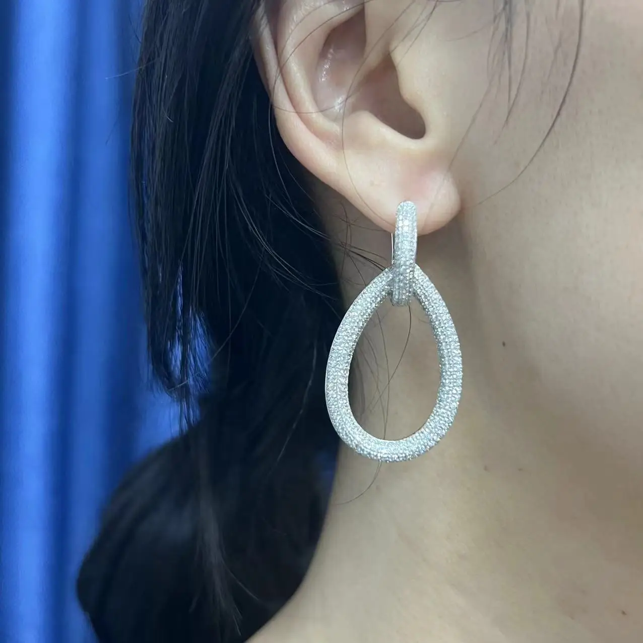 Pendientes de plata S925, aretes grandes con forma de gota ahuecada, Perno de diamante exagerado, Europa y Estados Unidos, novedad