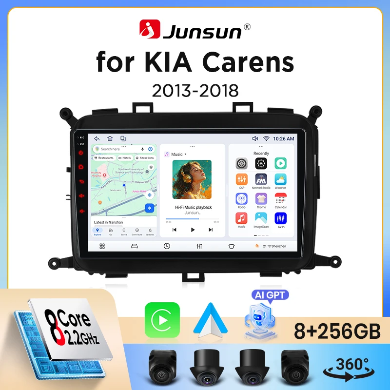 Image of Junsun Wireless CarPlay Android Auto Autoradio für Kia Carens Mk4 (RP) 2013-2019 mit integriertem Lüfter, Android GPS-Navigation, Multimedia-Player, WiFi, DSP, RDS, BT, SWC, IPS-Touchscreen,