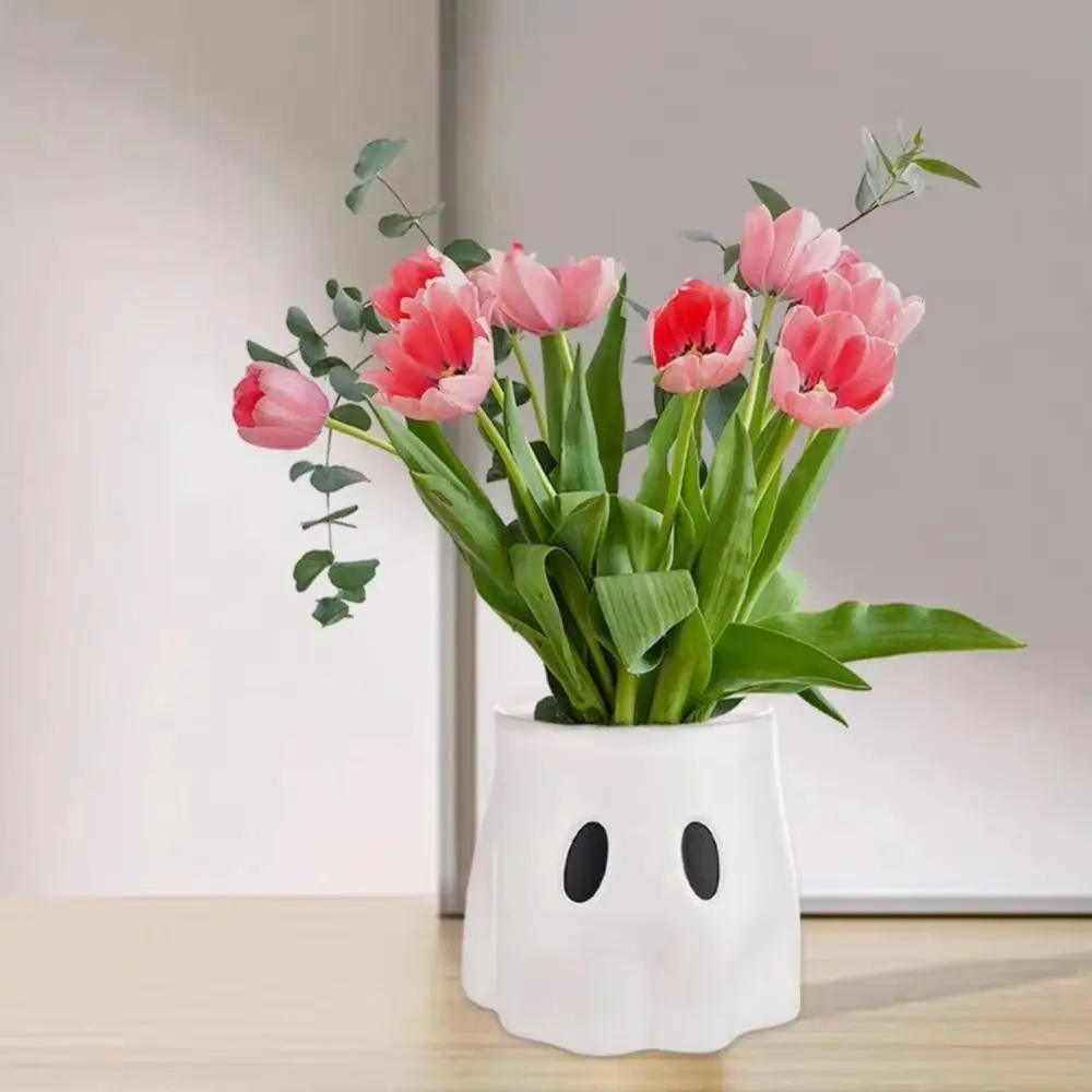 Durable Plastic Ghost Planter Ghost-Themed Haunted Design Halloween Ghost Bucket Versatile Piece Unique Gift Candy Bowl