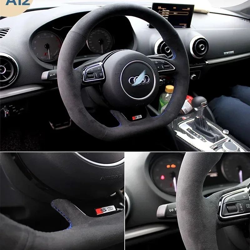 Hand-stitched Soft suede Car Steering Wheel Braid Cover for Audi S1 8X S3 8V Sportback S4 B8 Avant S5 8T S6 S7 RS Q3 SQ5