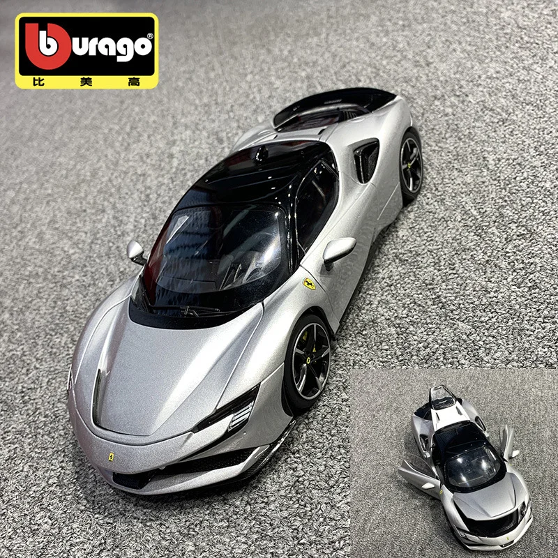 1:18 Bburago Ferrari SF90 Stradale assetto Silver Model Car Alloy Luxury Vehicle Diecast Edition Toy Collection Ornaments Gift