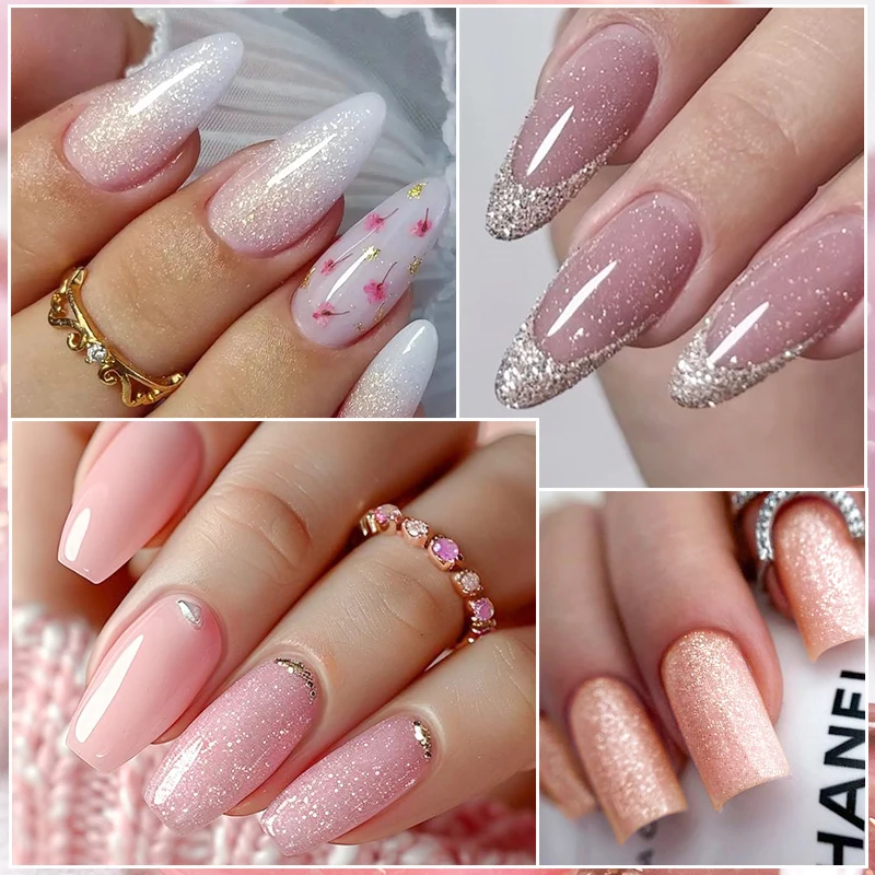 10ml Jelly Nude Glitter Base in gomma Smalto per unghie Gel Smalto semipermanente rosa Soak Off a lunga durata Unghie UV in gel autolivellante