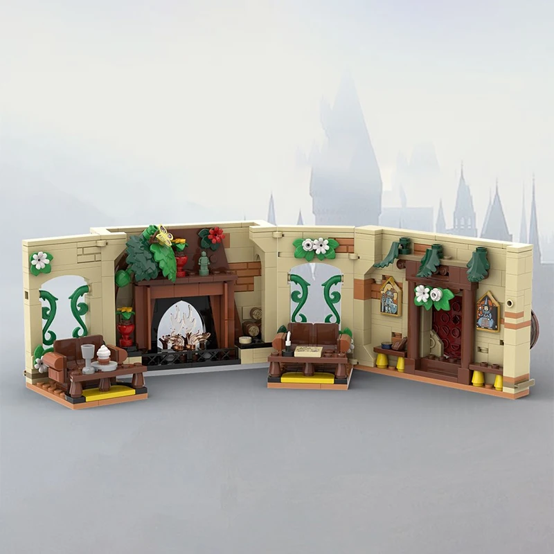 470pcs MOC House Common Room Huffle Puff Model Toys Building Blocks Construction Christmas Gifts Brick Creative Kids Idea DIY