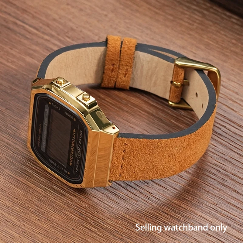 حزام جلد الغزال عالي الجودة لساعة كاسيو الصغيرة المربعة A168W A159 158 A1200/1300 حزام جلد البقر الناعم 18 مللي متر #4