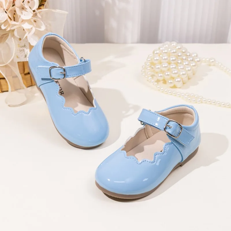 

Little Girl Leather Shoes Spring Autumn New Children's Flat Shoes Blue Versatile Wedding Party Kid Fashion Princess Ballet Shoes