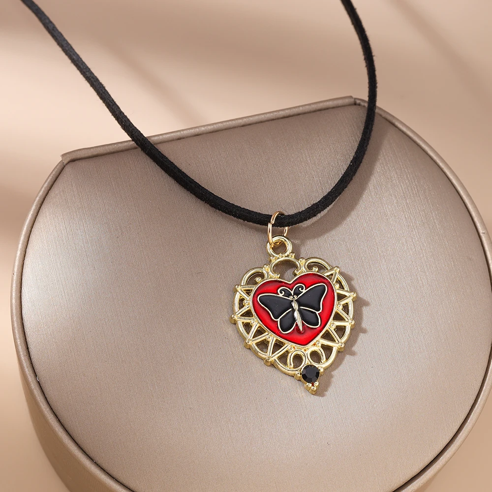 Aihua Vintage Mode Lederband Schmetterling Herz Anhänger Halskette für Frauen Männer Kpop Schmuck Accessoires Y2k Ästhetik – Detail 5
