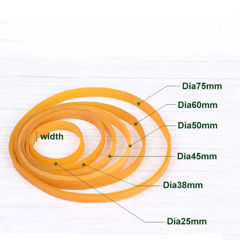 Yellow High Elastic Rubber Bands Stretchable Latex Rings For Home Office Dia20mm-75mm Width2mm-10mm Thickness1.5mm