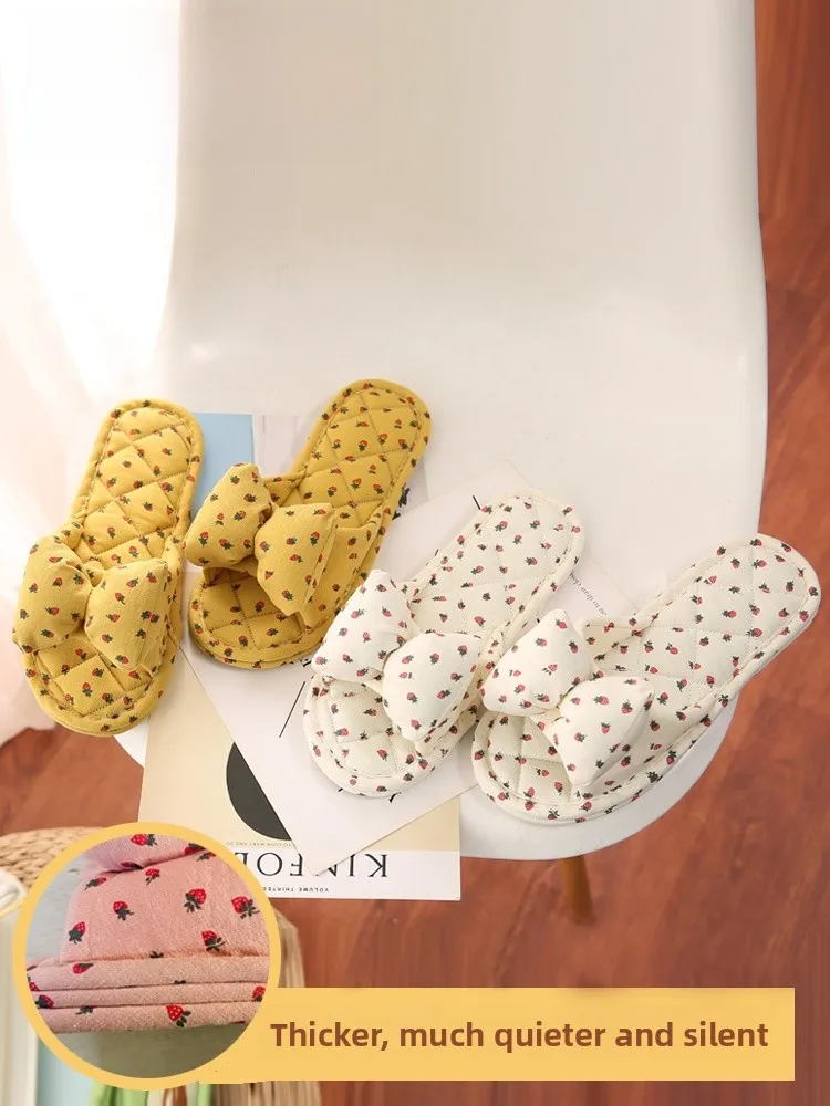 

Новые корейские бесшумные домашние тапочки из чистой хлопчатобумажной ткани с узлом из мягкой ткани для женщин, весна-осень
