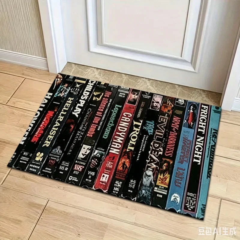 Newest Floor Mat Horror Movie VHS Tape Collection Doormat Halloween Non Slip Entryway Floor Mat