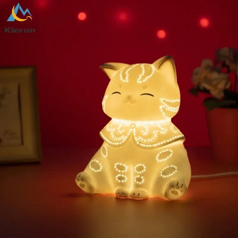 Modern Simple Beautiful Cat LED Desk Lamps Bedroom Study Office Bedside USB Table Lamp Living Room Decoration Ceramic Floor Lamp