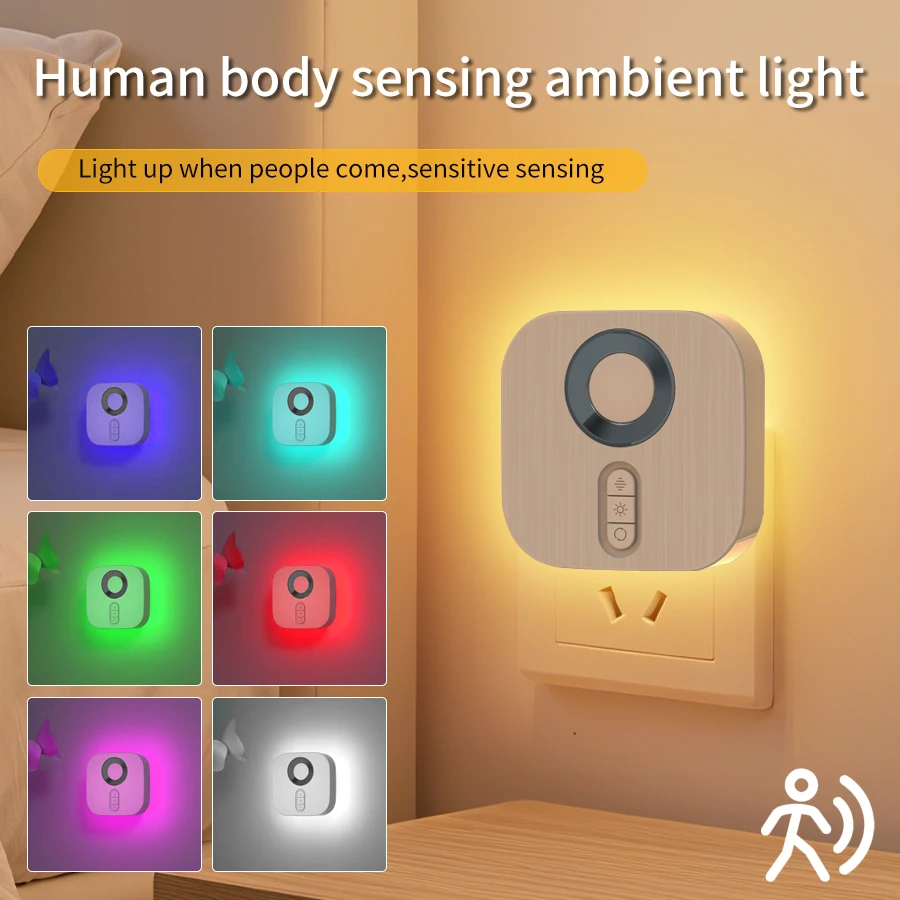 Menschlicher Körper Sensor LED Nachtlicht EU Plug-in Wandleuchte RGB Farbwechsel Umgebungslicht für Schlafzimmer Flur Badezimmer Treppen