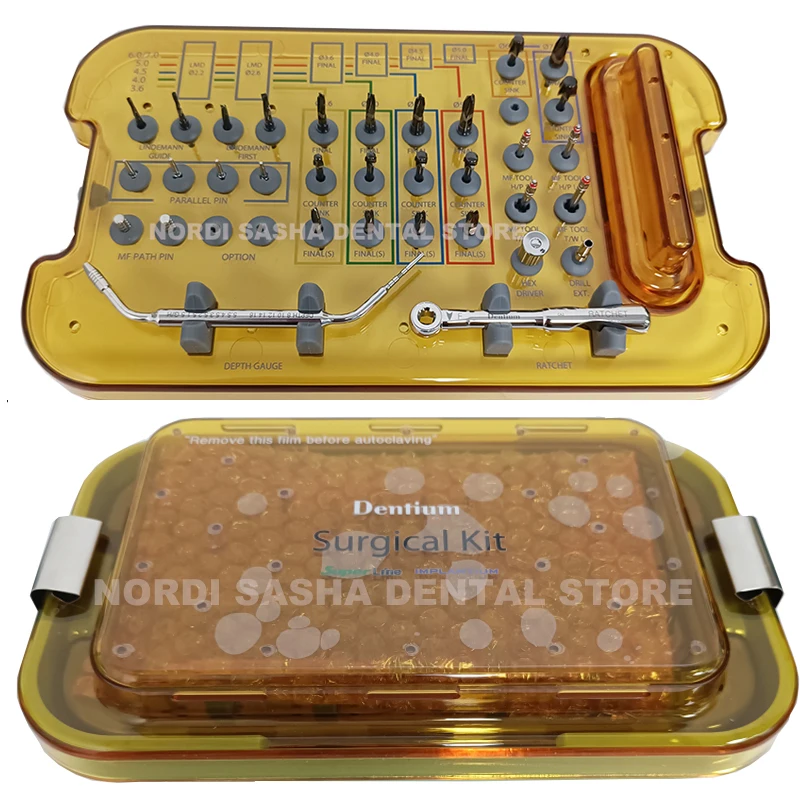 

1 Set Korea Dentium Implant Surgical Kit Tool Box Dental SuperLine Implantium Surgery Implant Pioneer Drill Guided Drill