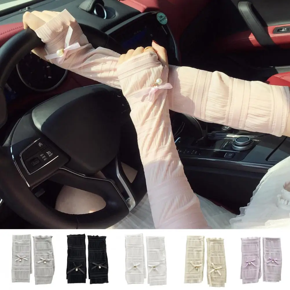 Women Lace Arm Sleeve UV Sun Protection Mesh Cooling Sleeve Cover Fingerless Tulle Sunscreen Accessory Outdoor Cycling Driving