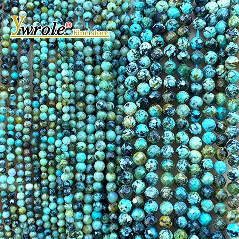 Faceted Round Gem 2 3 4mm Natural Stone African Turquoise Spacer Beads for Jewelry Making Diy Bracelets Charms Accessories 15''