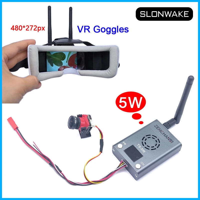 Long range 5.8G 48CH FPV VR Goggles 3 inch Monitor and TS 5W Transmitter AV launcher with Starlight HDR OSD 1200TVL fpv camera