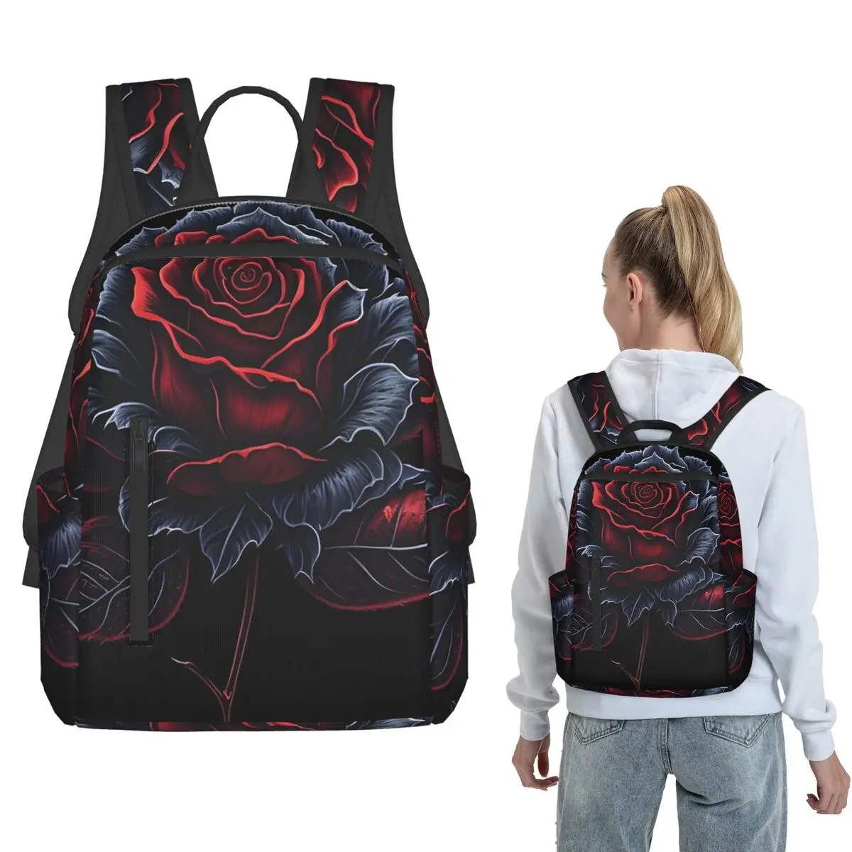 

Gothic Black Rose And Blood Backpack Daypack Kids BookBag School Bag Shoulder Bags for Men Women