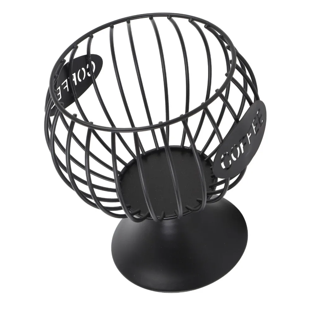 Weighted Base Coffee Pod Basket Black Finish Iron Construction Coffee Capsule Holder Counter Use K Cup Storage Basket
