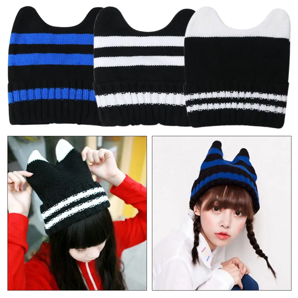 

Couple Woman/Men Gifts Knitted Hat Stripe Hat Warmer Bonnet Winter Autumn Caps