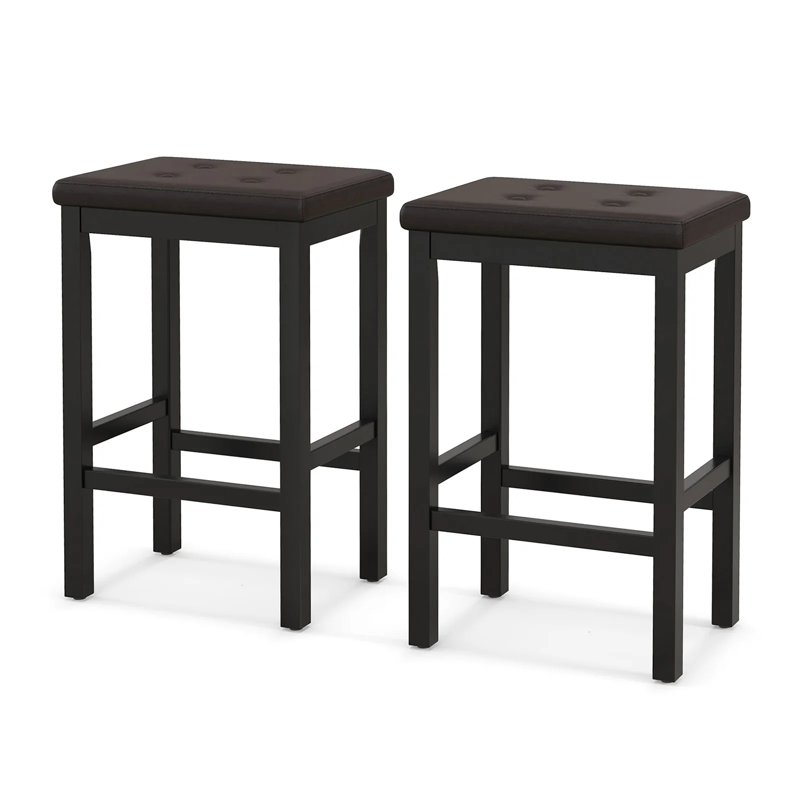 

Set of 2 Rubber Wood Bar Stools 24" Counter Height Stool w/Padded Seat, Footrest