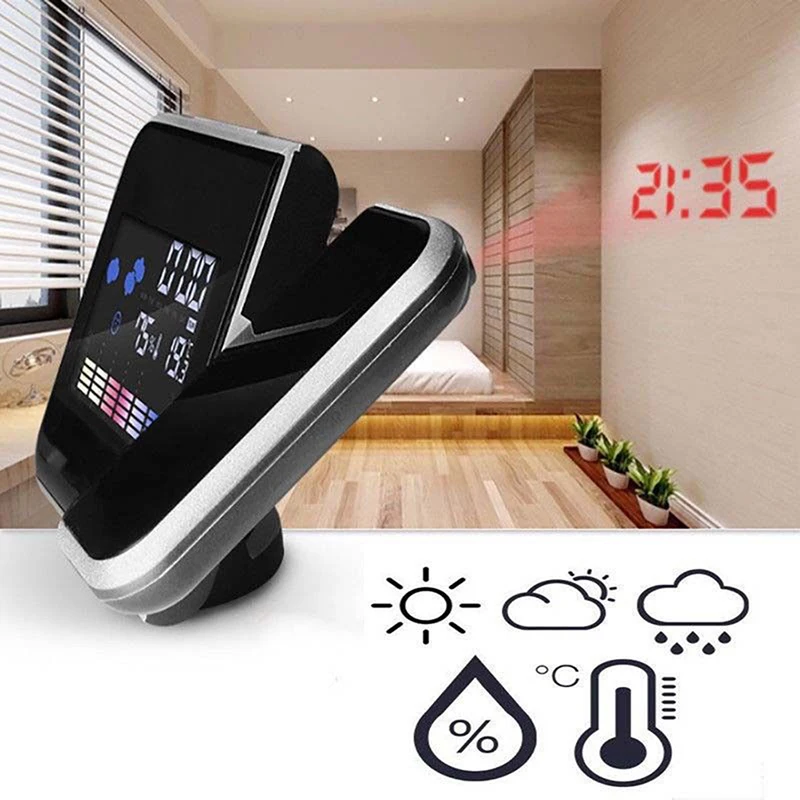 LCD Digital LED Projector Projection Weather Station Calendar Snooze Alarm Clock