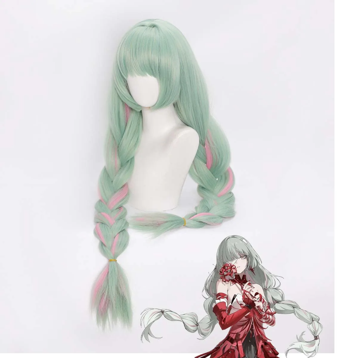 Women Halloween Costume Prop Game Wuthering Waves Phrolova Cosplay Long Light Green Braided Wig