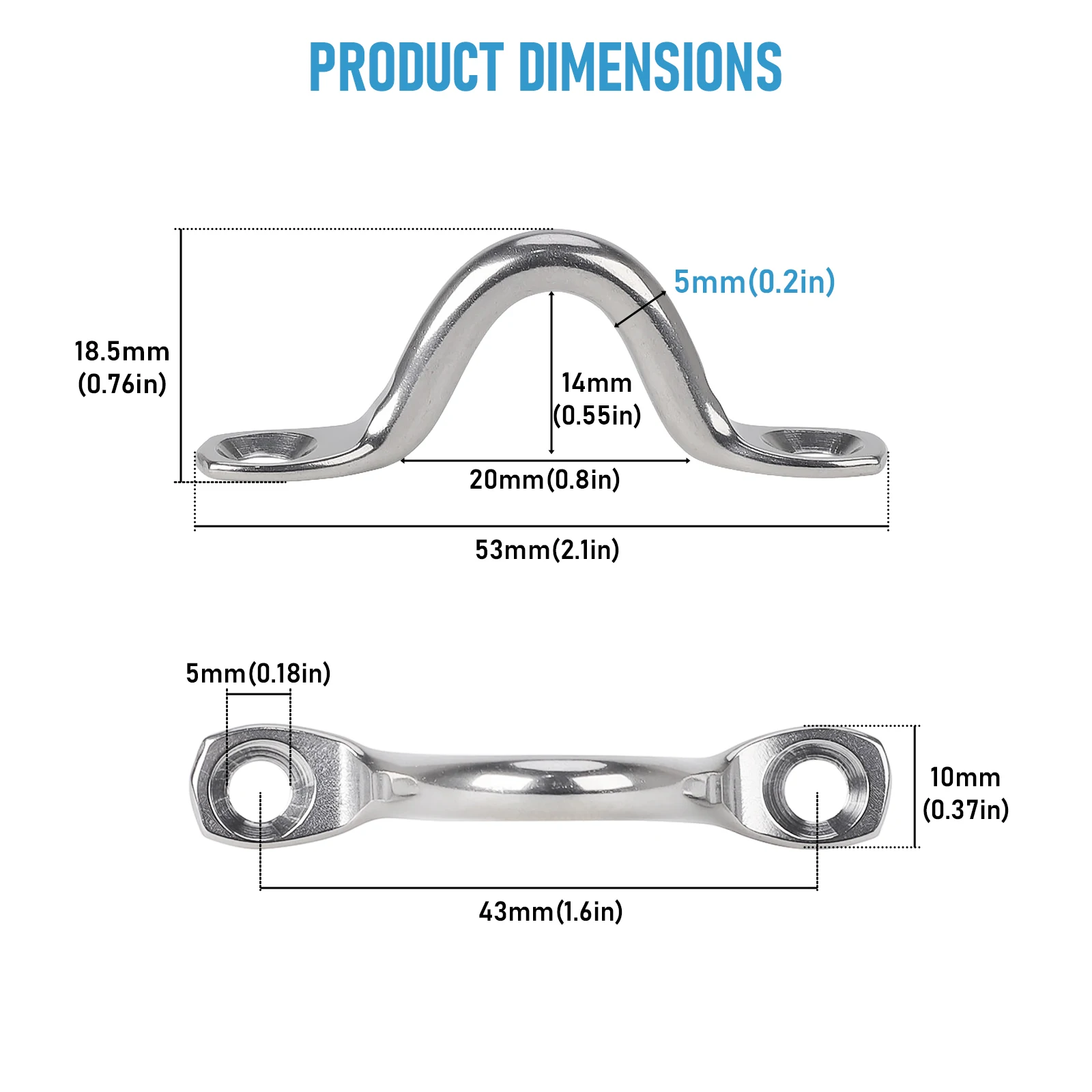 Picture 4: 4-Pack M5 304 Stainless Steel Pad Eye Strap Door Handle Pull Footman Loop Tie Down Anchor For Boat Kayak Jeep Yacht Silver