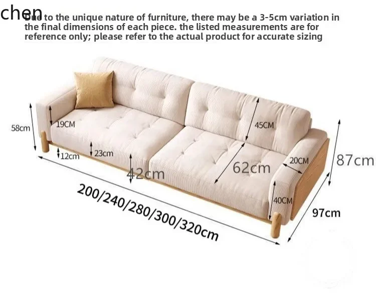 DSA Cream Cloud Fabric Sofa Straight Row Living Room Solid Wood Removable Washable Down Sofa