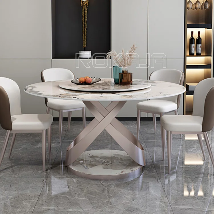 Retractable Foldable Turntable Dining Table Set Modern Marble Top Round Dining Room Furniture Chairs Set