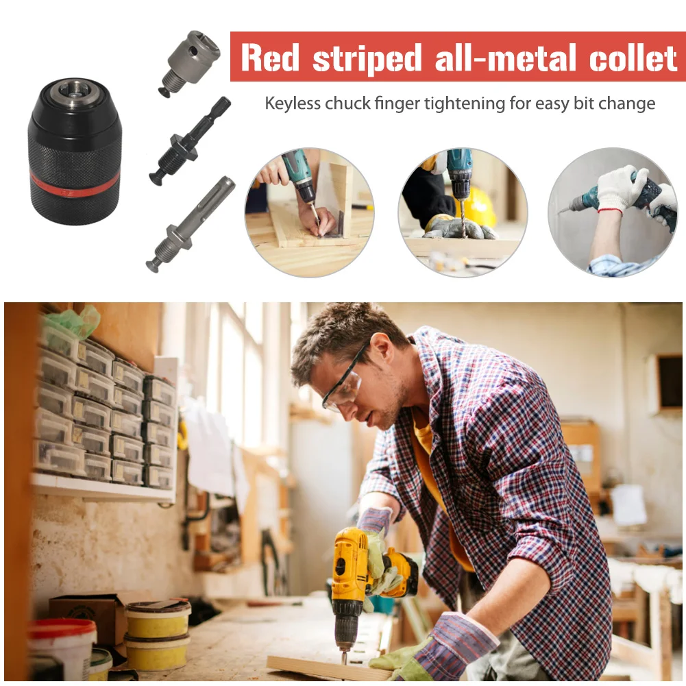 Metal Drill Chuck Quick Change Converter 1.5-13mm Keyless Drill Chuck 1/4 Inch Hex Shank Mini Keyless Drill Chuck Hardware Tools