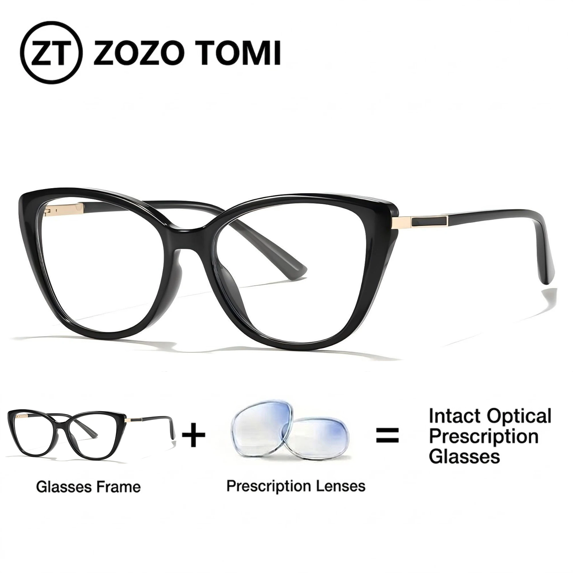 

ZOZO TOMI Women‘s Retro Cat Eye Prescription Glasses UV400 Photochromic Optical Sunglass Fashion Single&Progressive Eyewear Lens