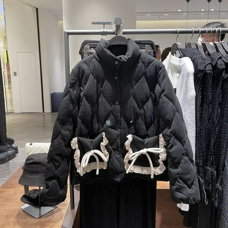 Stand Hals Argyle Strik High Street Jassen Single-breasted Zoete Puffer Jas Herfst Winter Nieuwe Losse Grunge Vintage Parka